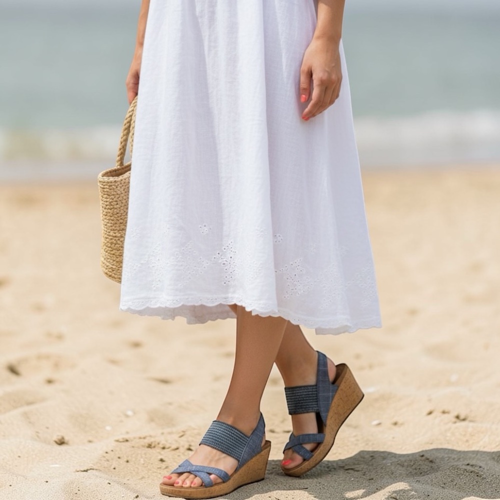 Skechers Beverlee Women’s Size 10 US Wedge Sandals Textile Blue Casual 31723